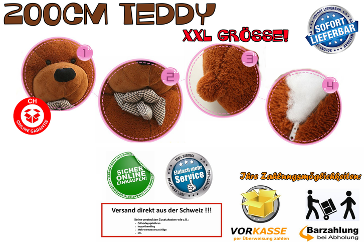 2 Meter Teddy XXL Teddybr 200 cm 2m Plschtier Plschbr Br Ted Teddy Geschenk Frau Mdchen Girl Kind Kinder Dunkelbraun Baby & Kind 2